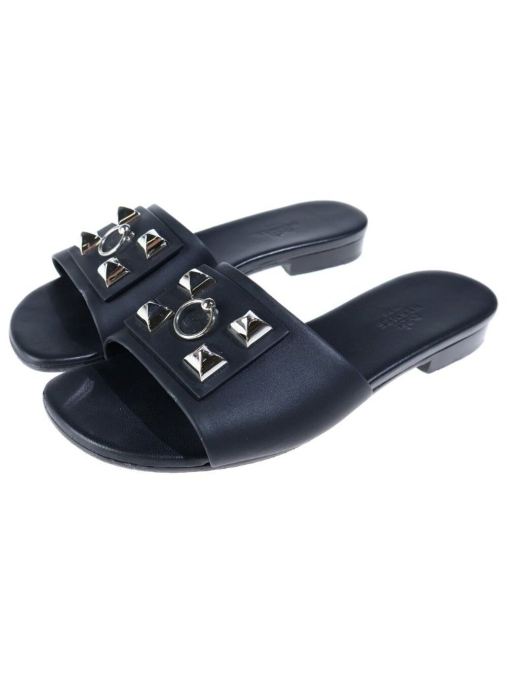 Hermes Collier de Chien Leather Flat Sandals Shoes Black